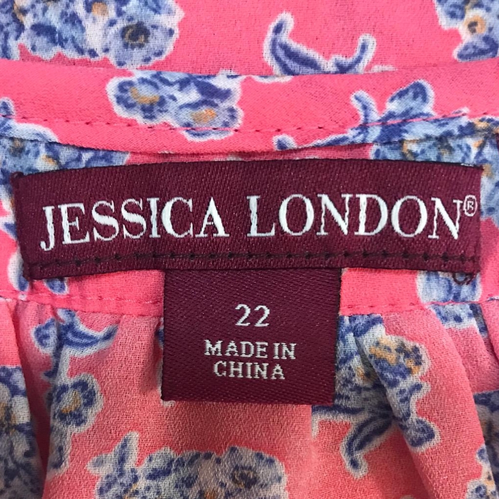 Jessica London Women's  Pink and Blue Floral Blouse Zize 22 Made In China - Picture 3 of 6